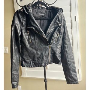 Signature 8 Black Leather Jacket with hood